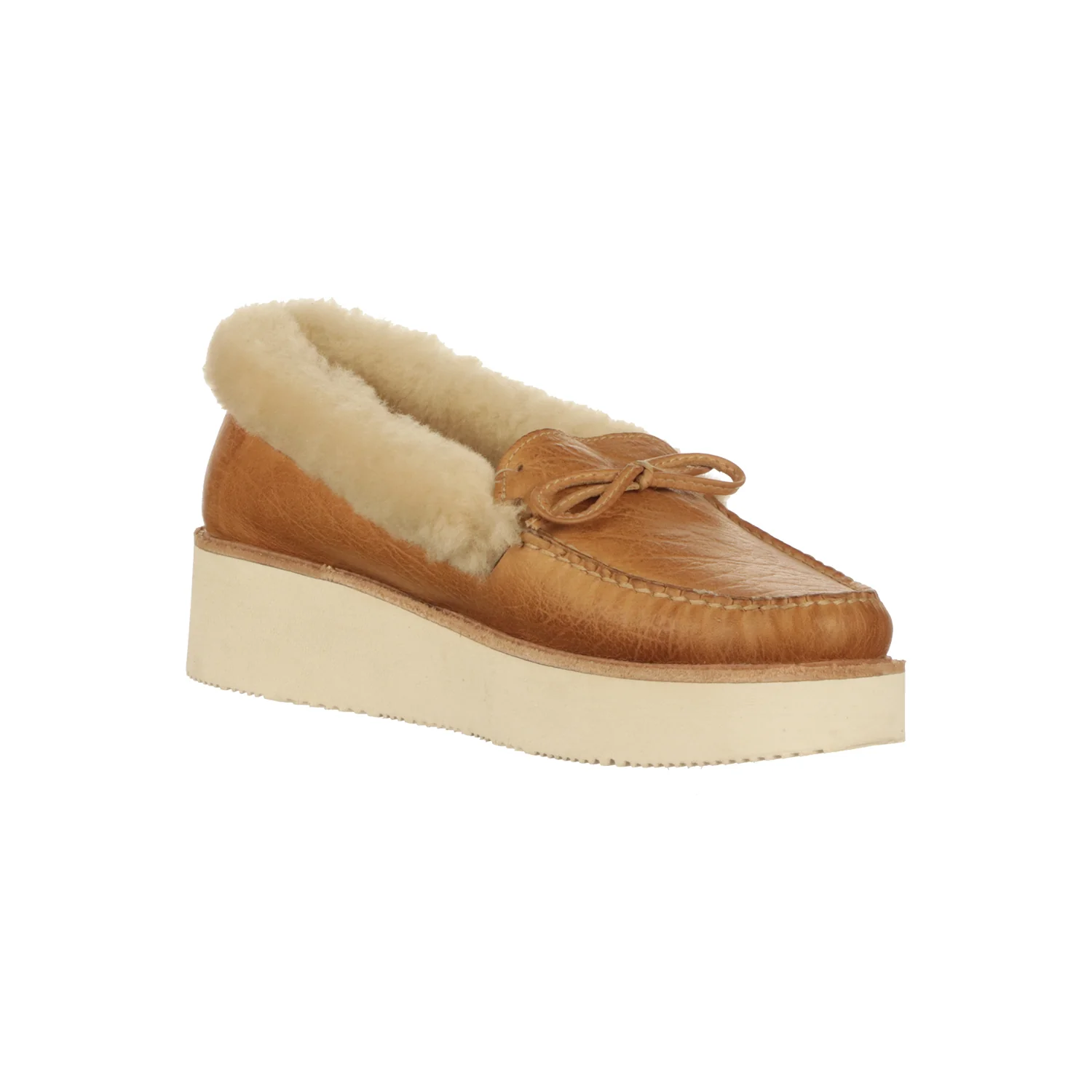 Shearling Wedge Moccasin :: Tan