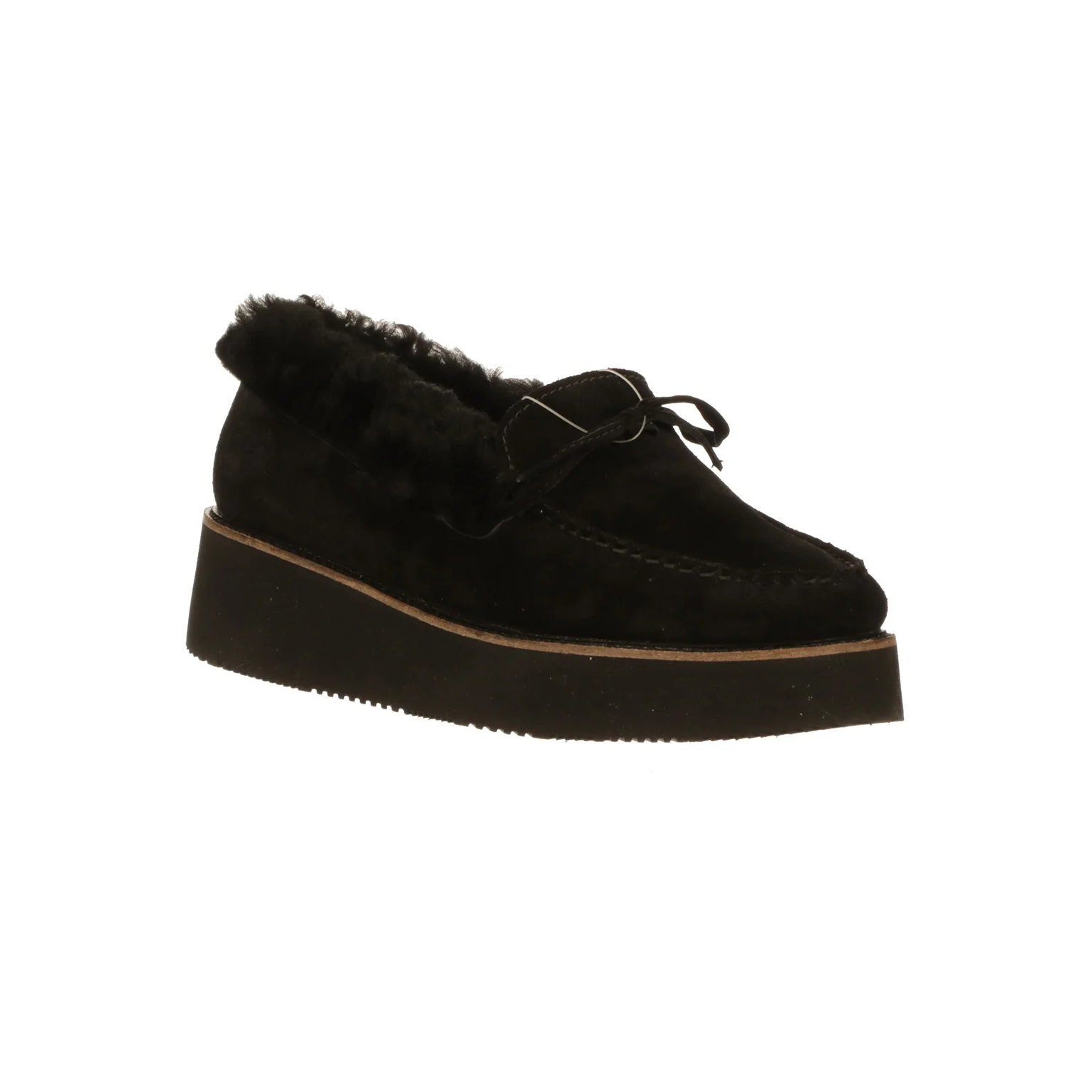 Shearling Wedge Moccasin :: Black