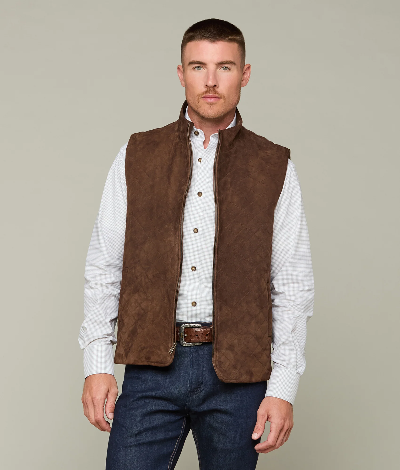 10945-quilted-suede-vest-brown-1.webp Quilted Suede Vest :: Brown