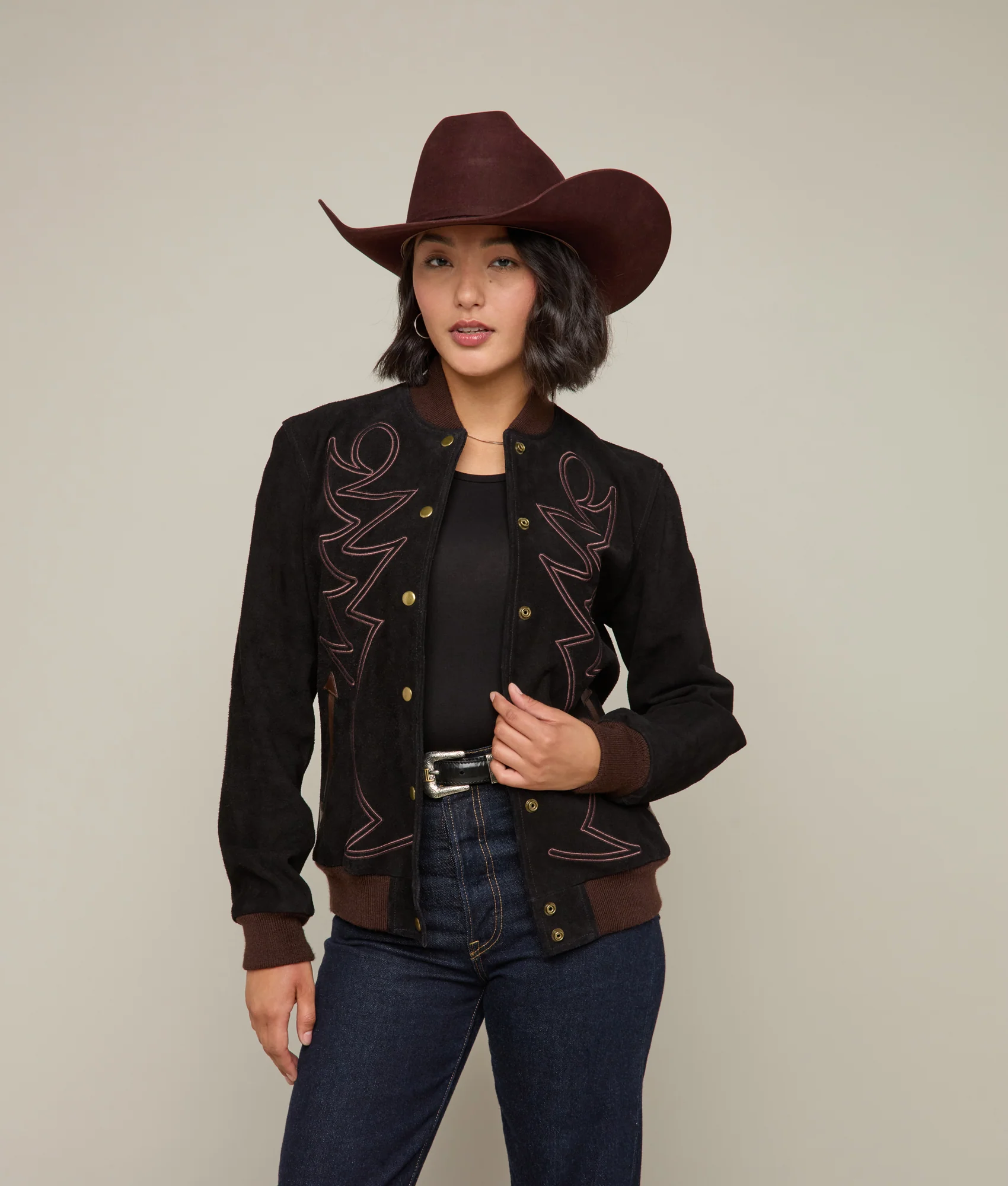 10974-embroidered-suede-bomber-jacket-black-1.webp Embroidered Suede Bomber Jacket :: Black