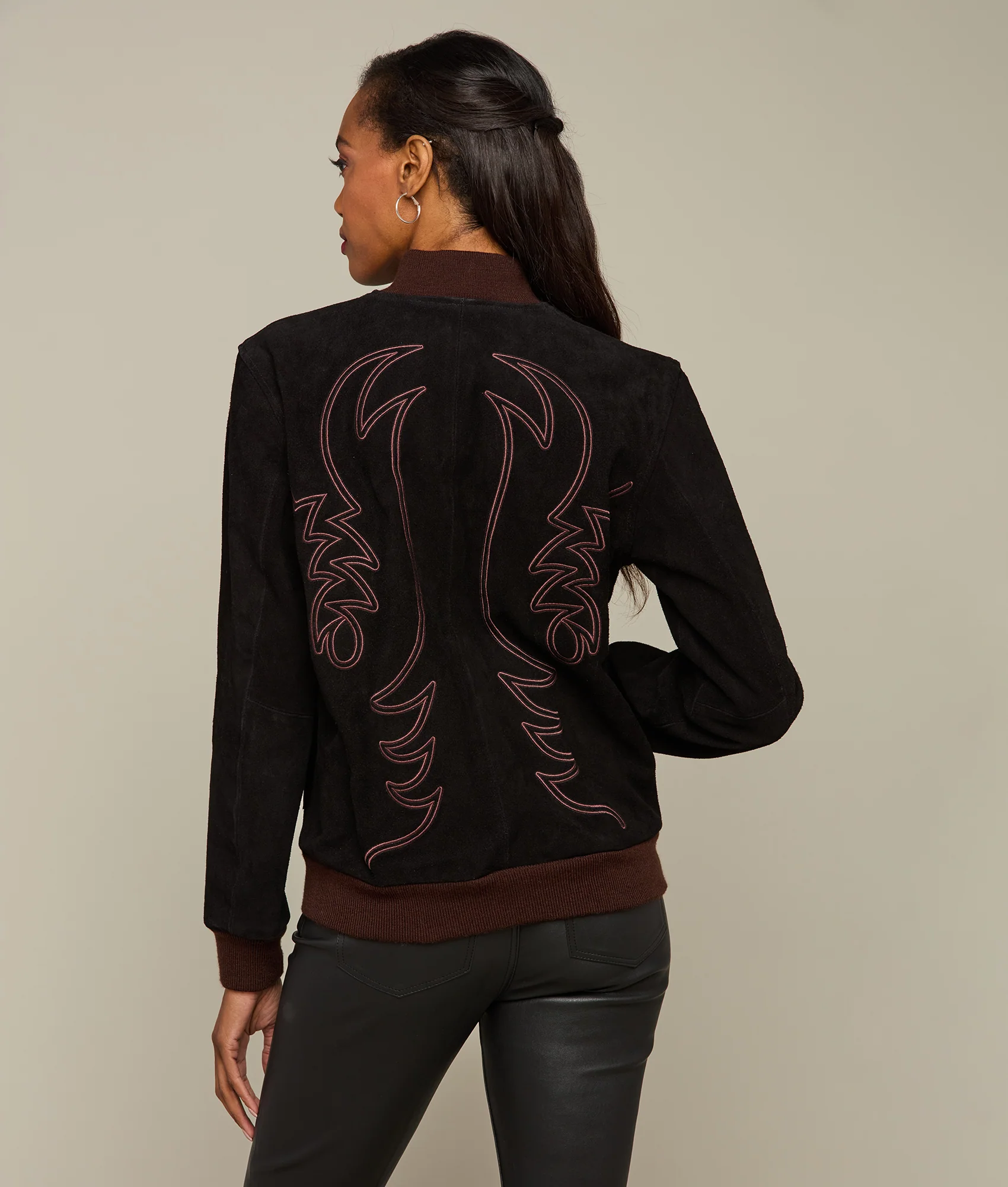 10974-embroidered-suede-bomber-jacket-black-3.webp Embroidered Suede Bomber Jacket :: Black