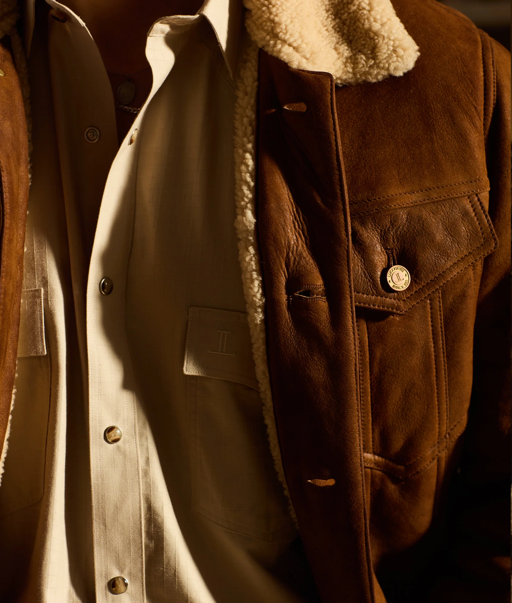 Kyle Shearling Trucker Jacket :: Cognac