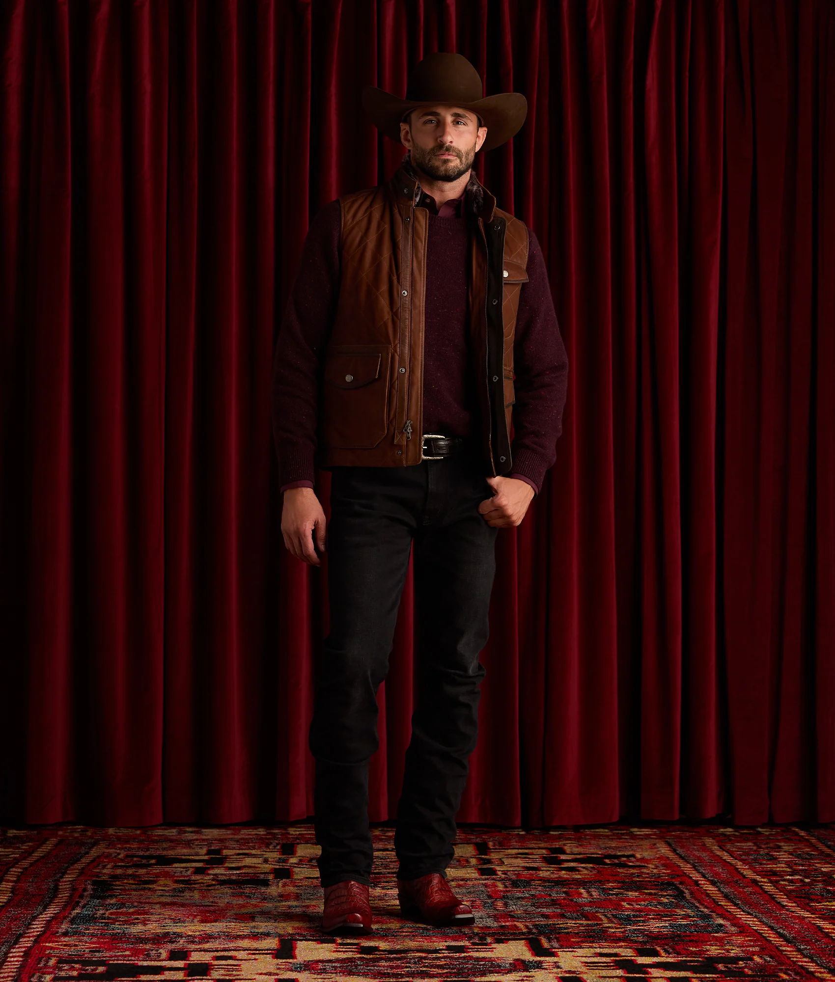 Vail Quilted Leather Vest :: Bourbon