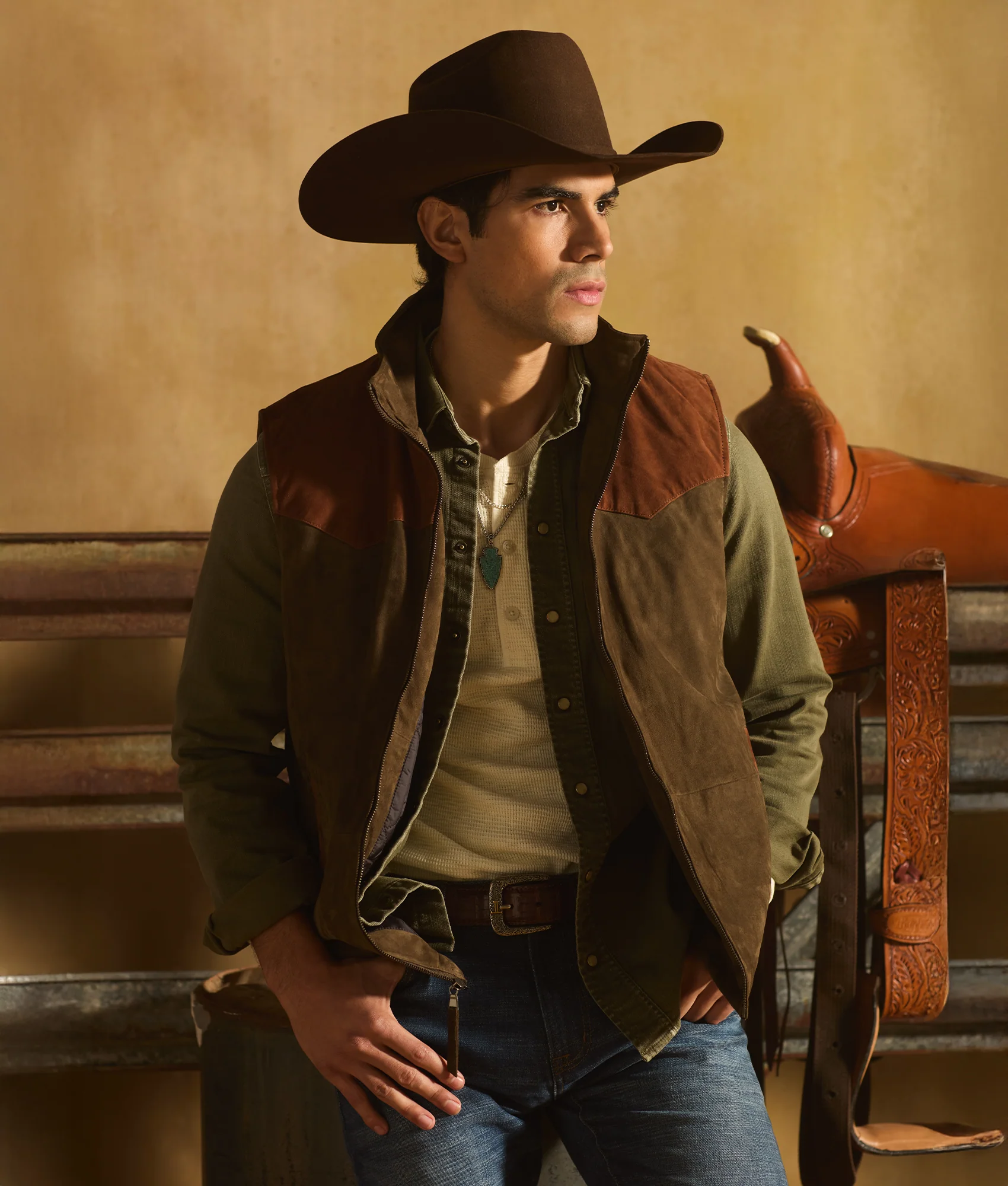 Men's Roper Denim Shirt :: Olive Green