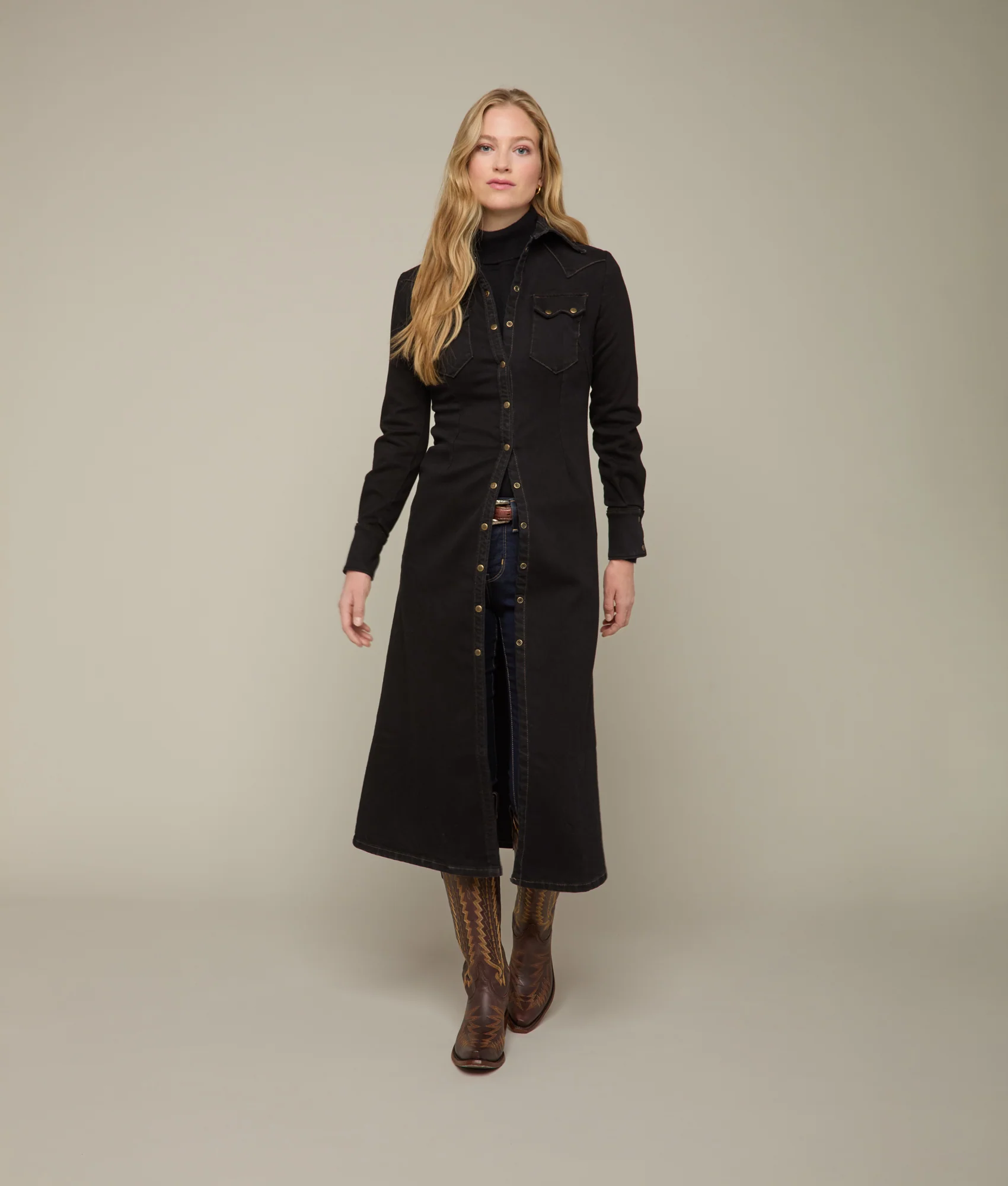 Long Denim Duster :: Black Denim