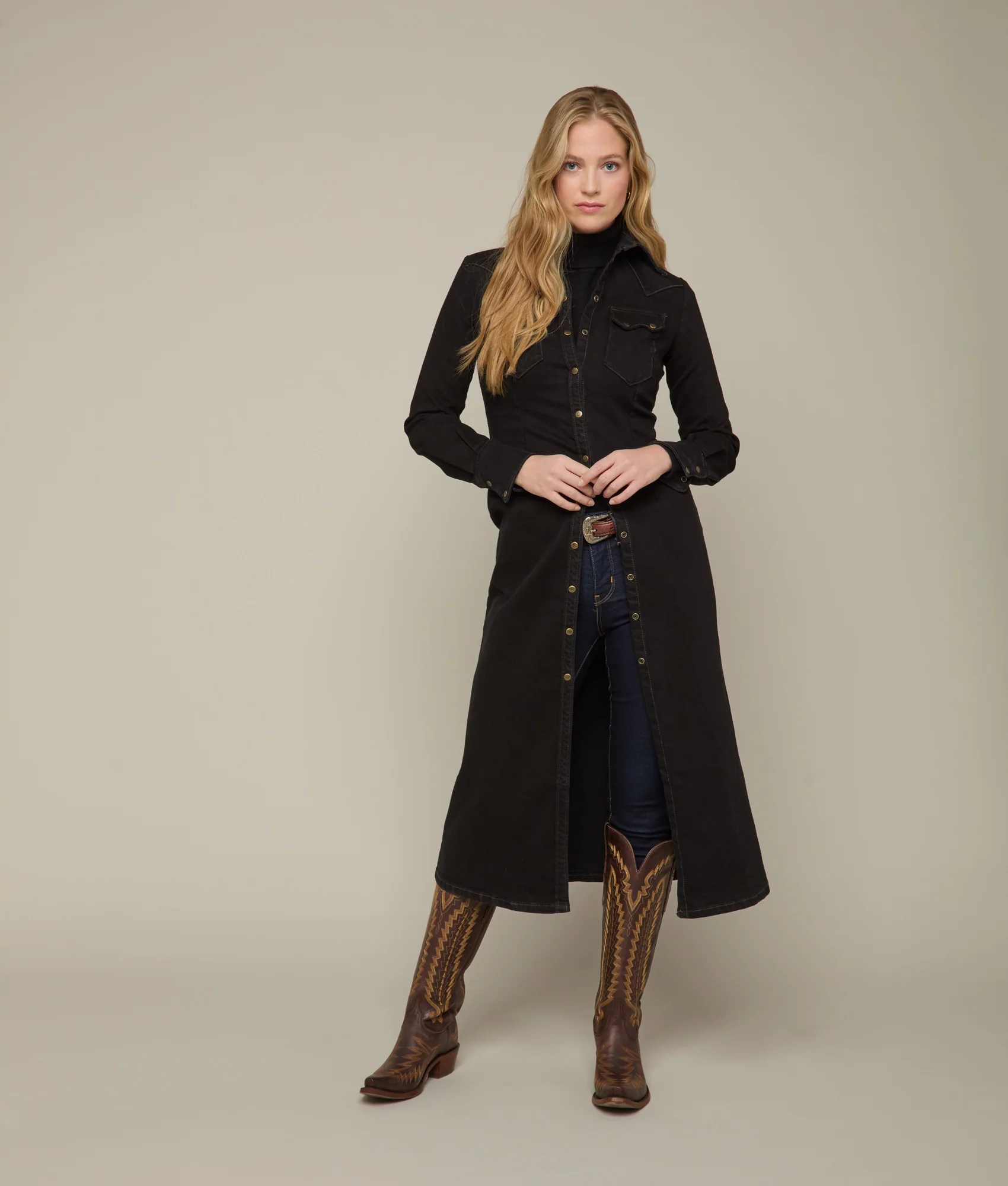 Long Denim Duster :: Black Denim