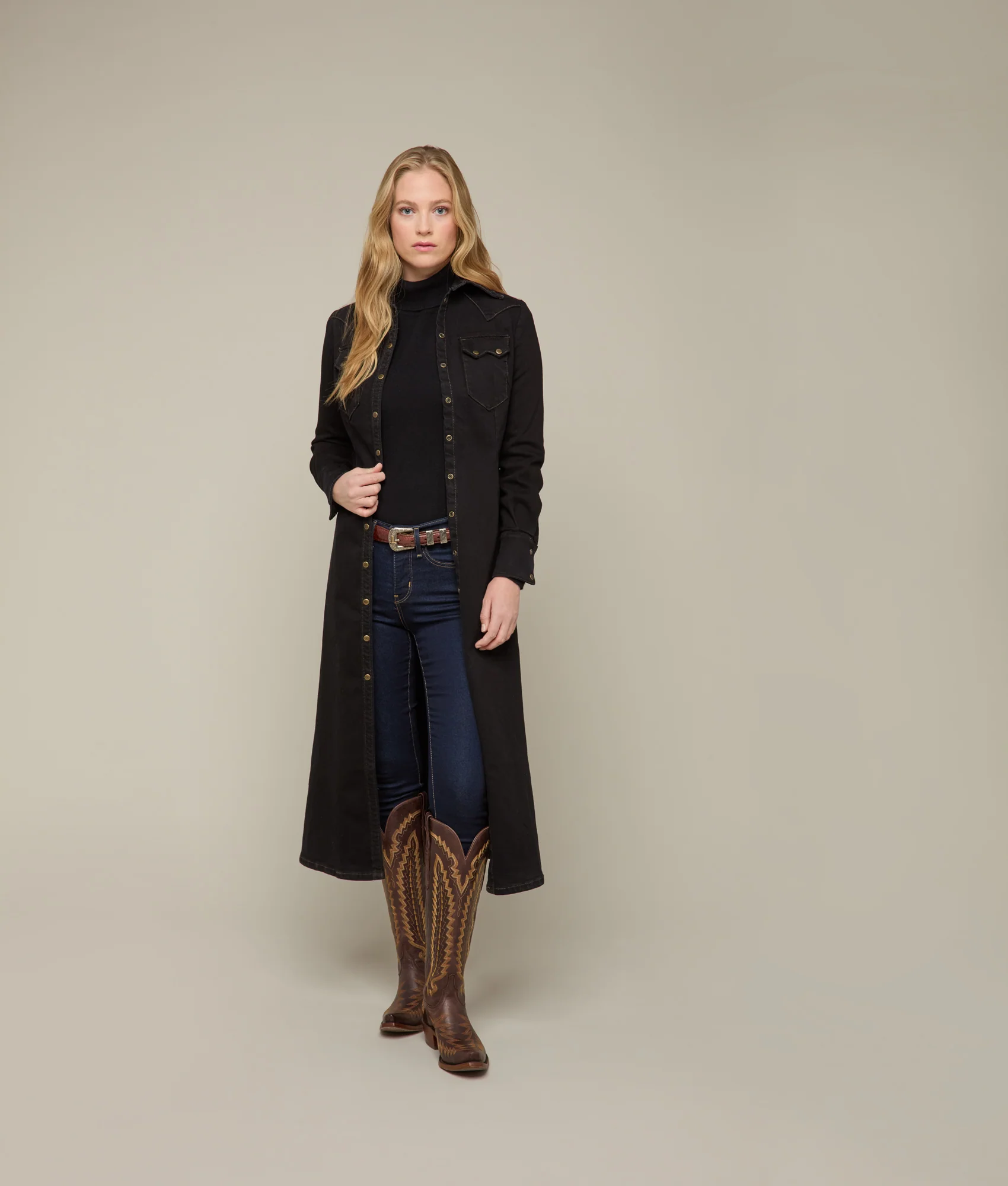 Long Denim Duster :: Black Denim