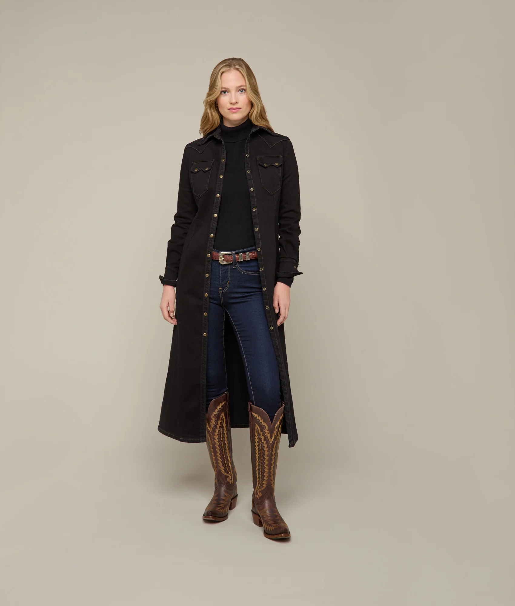 Long Denim Duster :: Black Denim