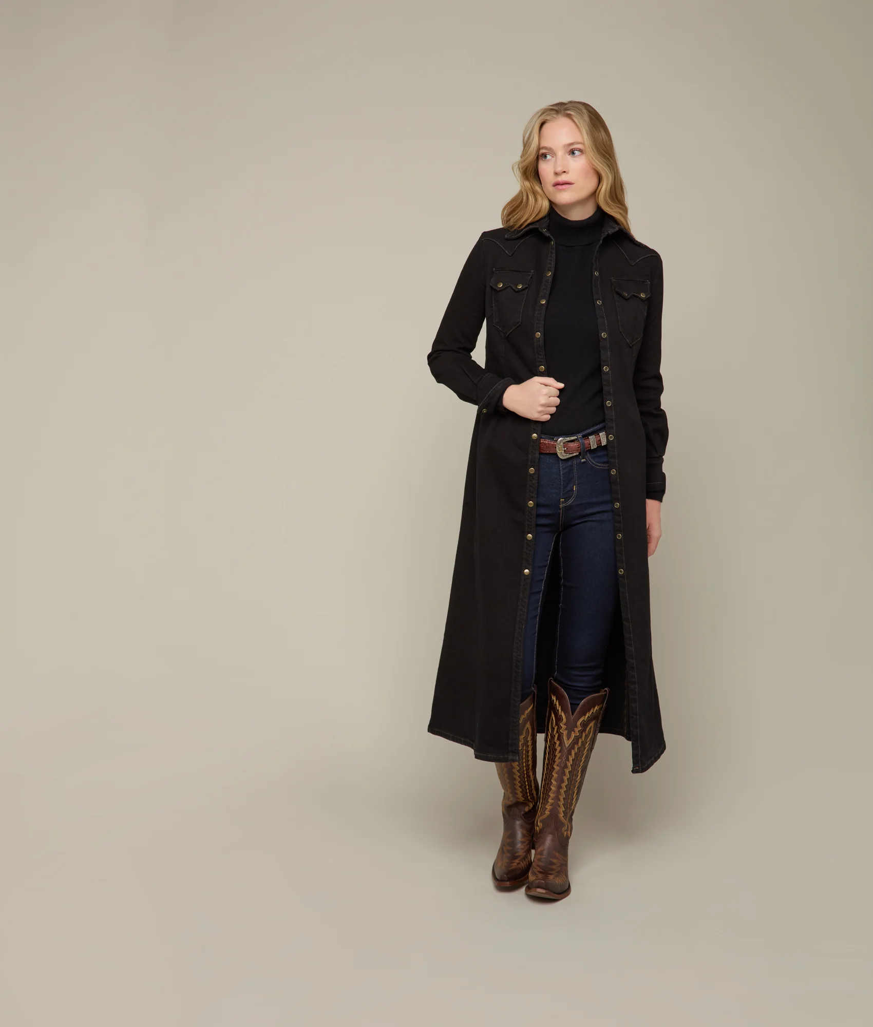 Long Denim Duster :: Black Denim
