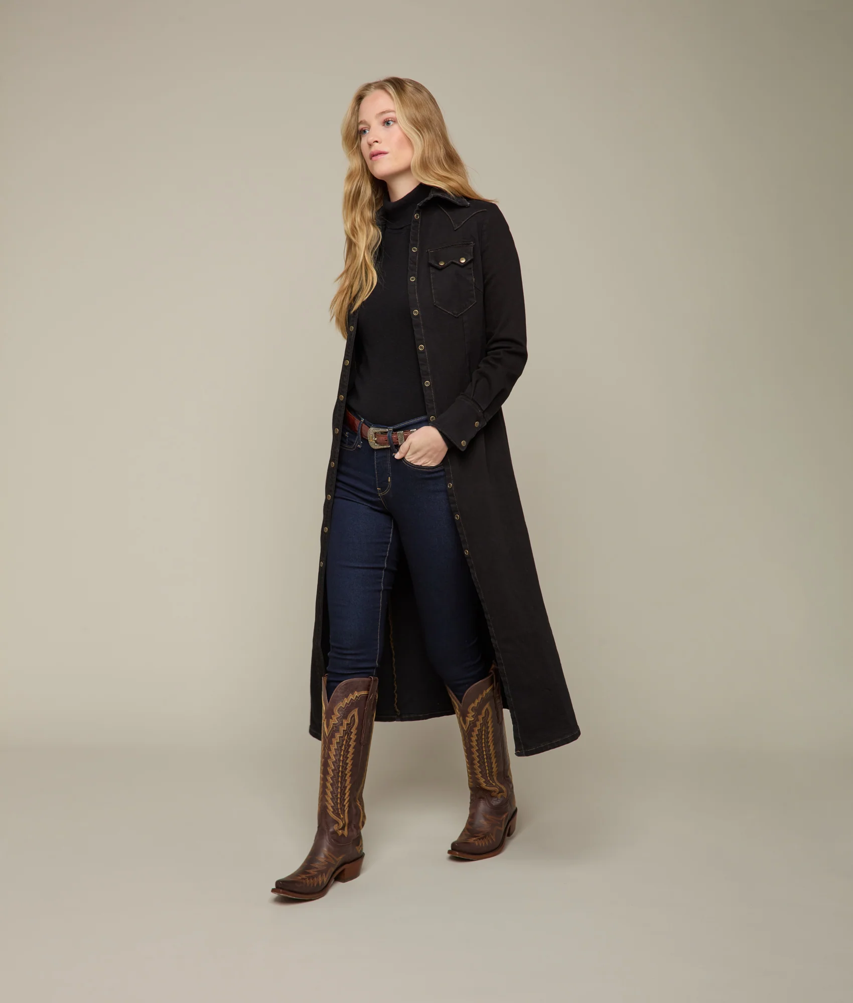 Long Denim Duster :: Black Denim
