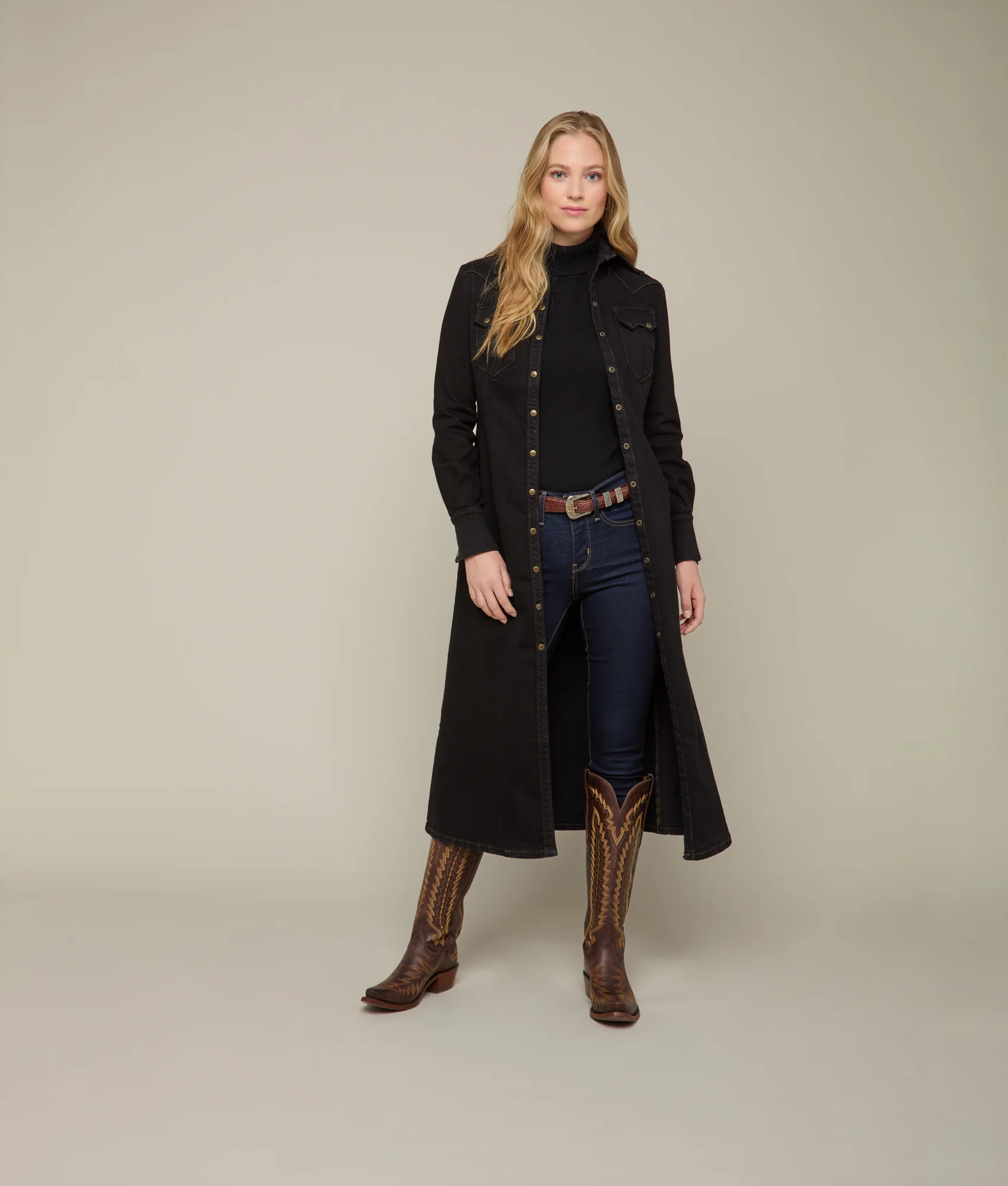 Long Denim Duster :: Black Denim