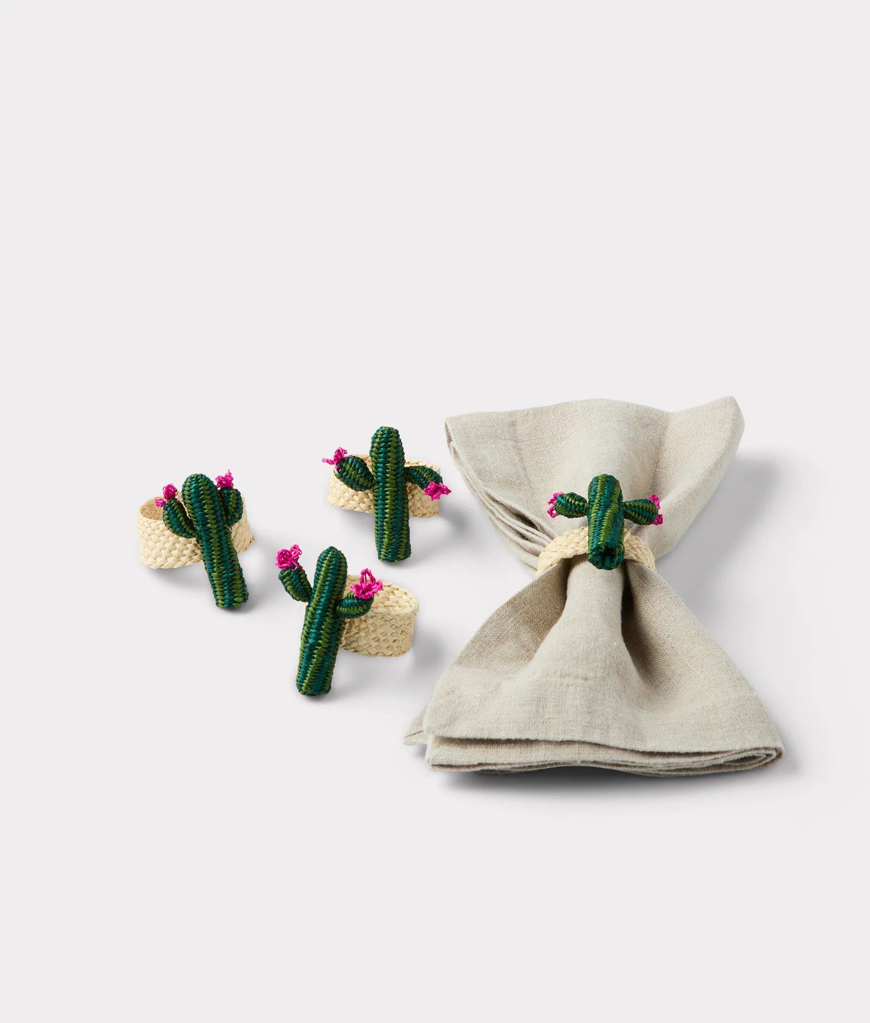 Tucson Saguaro Cactus Flower Napkin Rings - Set of Four :: Green