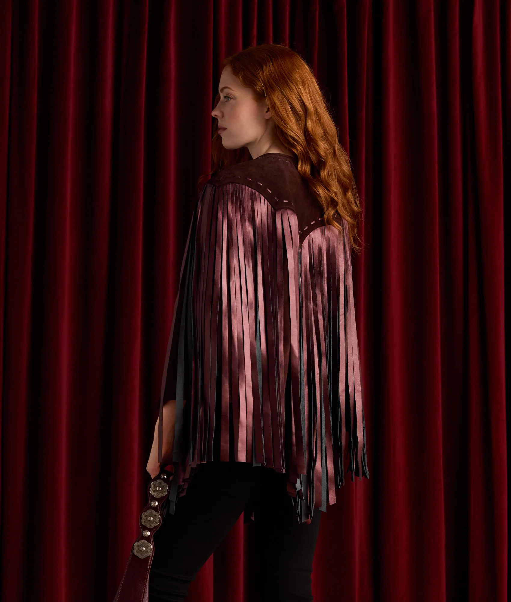 Shayanne Fringe Cape :: Black Cherry