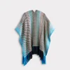 Aline Fringe Cape :: Striped Blue