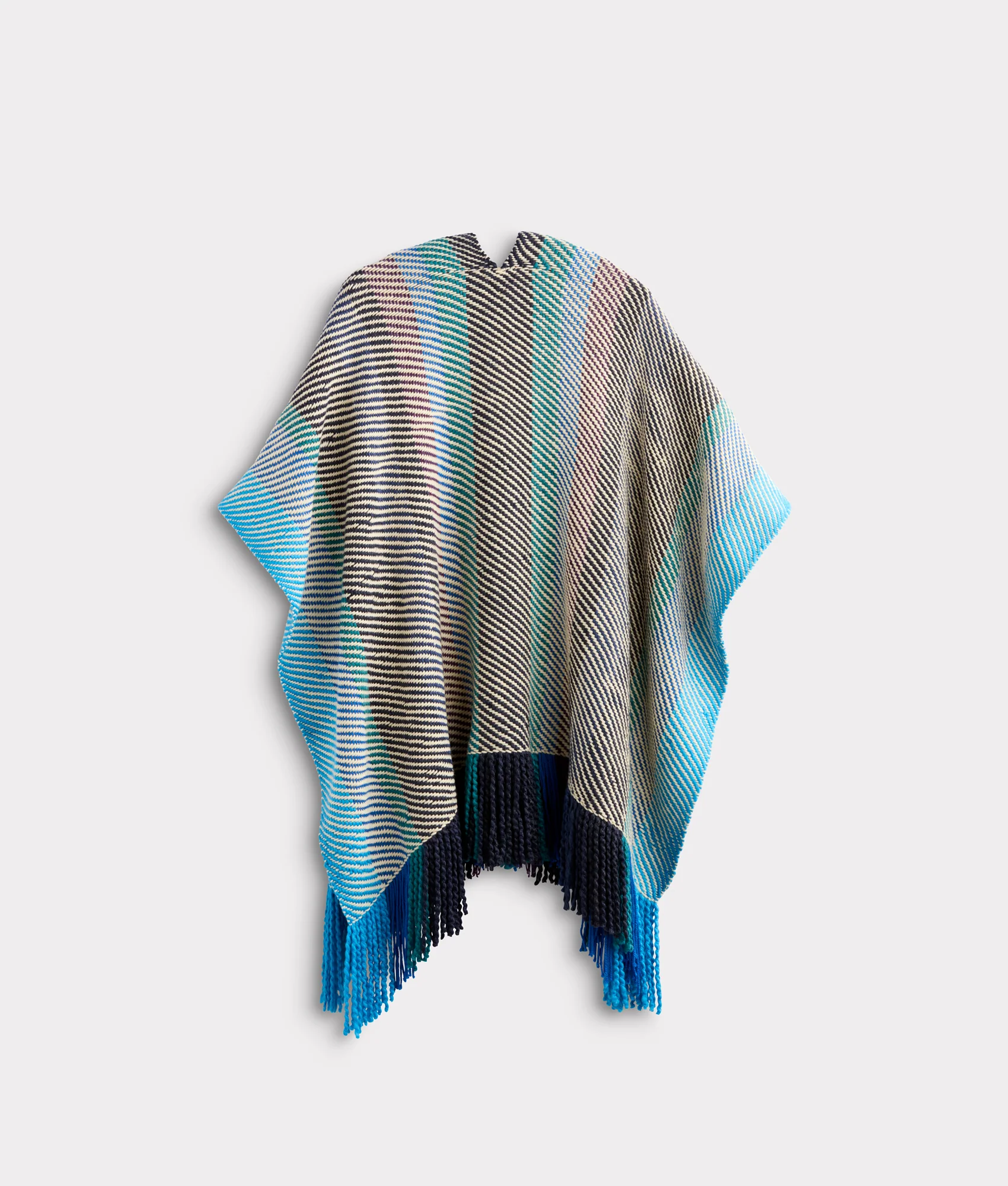 Aline Fringe Cape :: Striped Blue