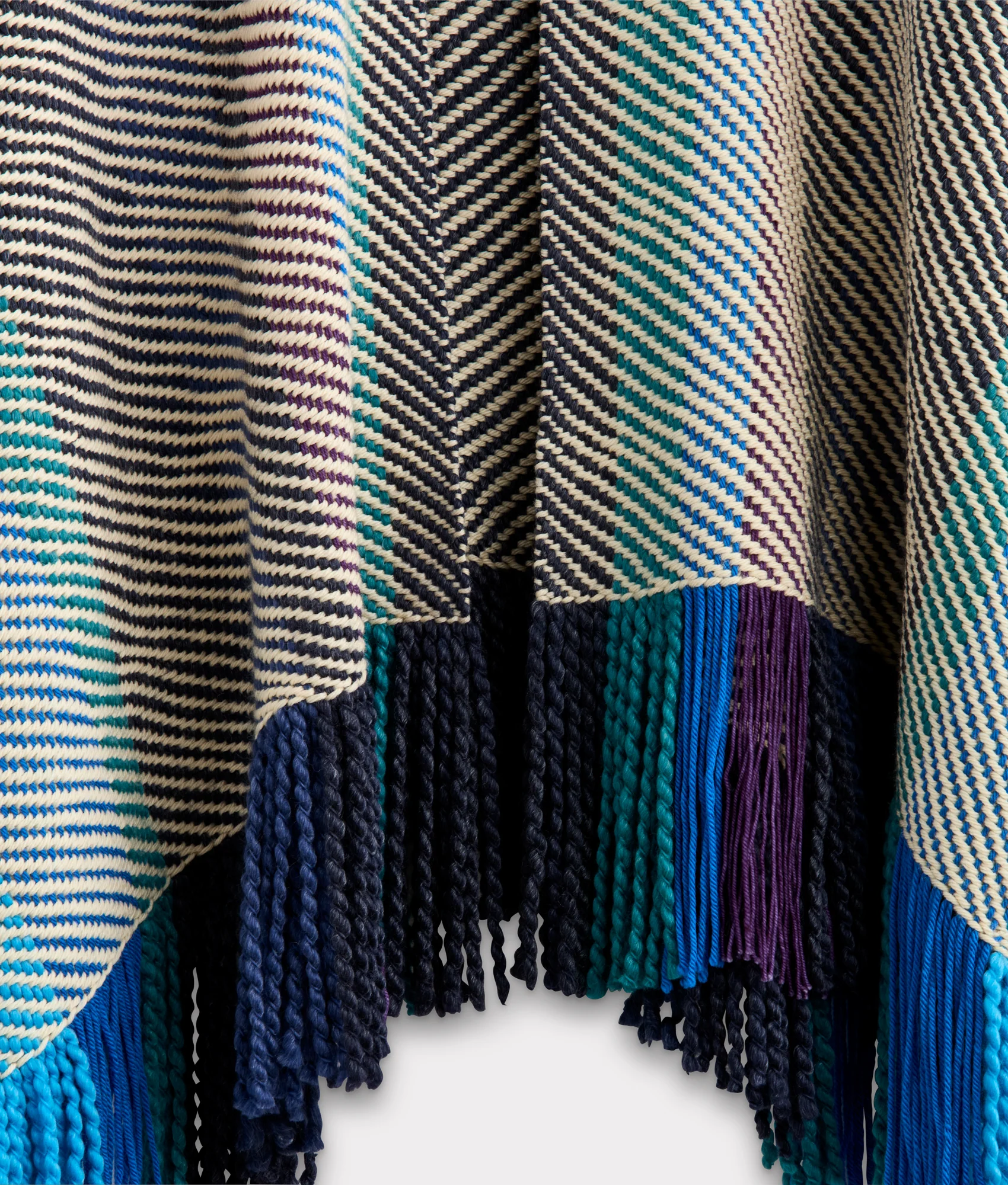 Aline Fringe Cape :: Striped Blue