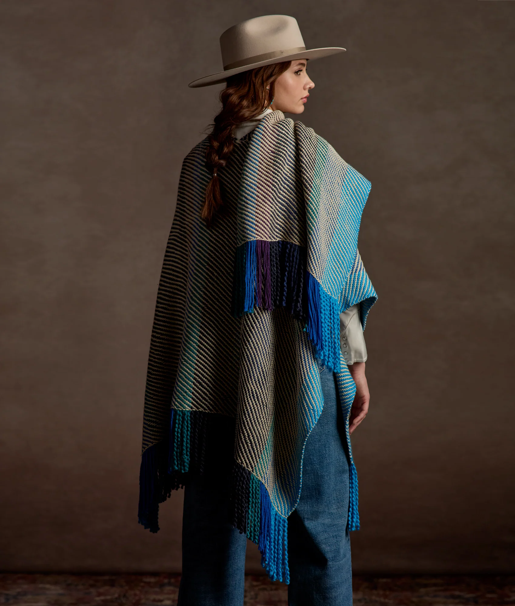 Aline Fringe Cape :: Striped Blue
