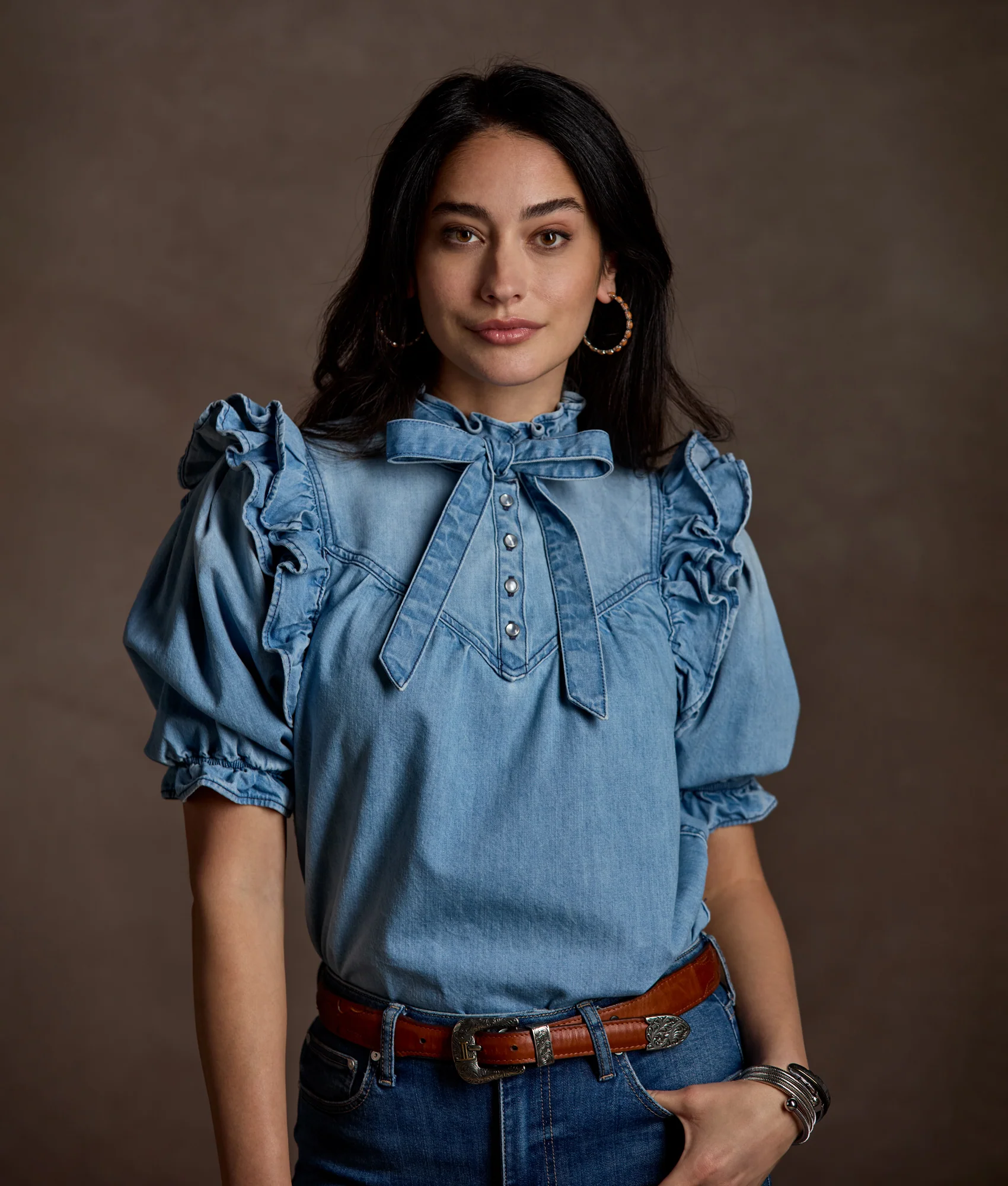 Corlee Denim Blouse :: Blue Bird