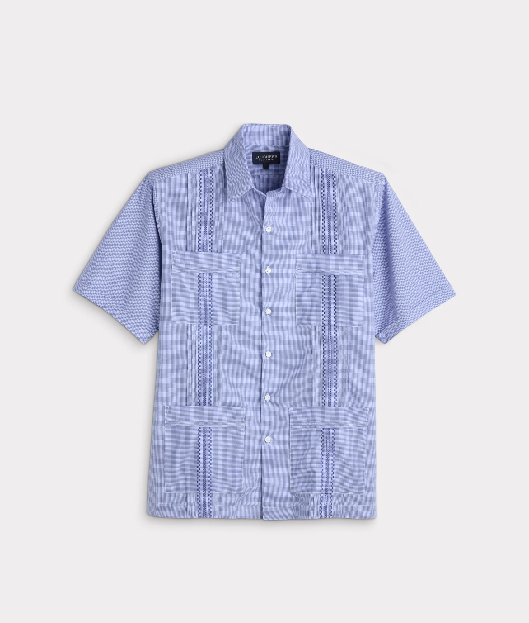 Guayabera Shirt :: Light Blue And White Gingham