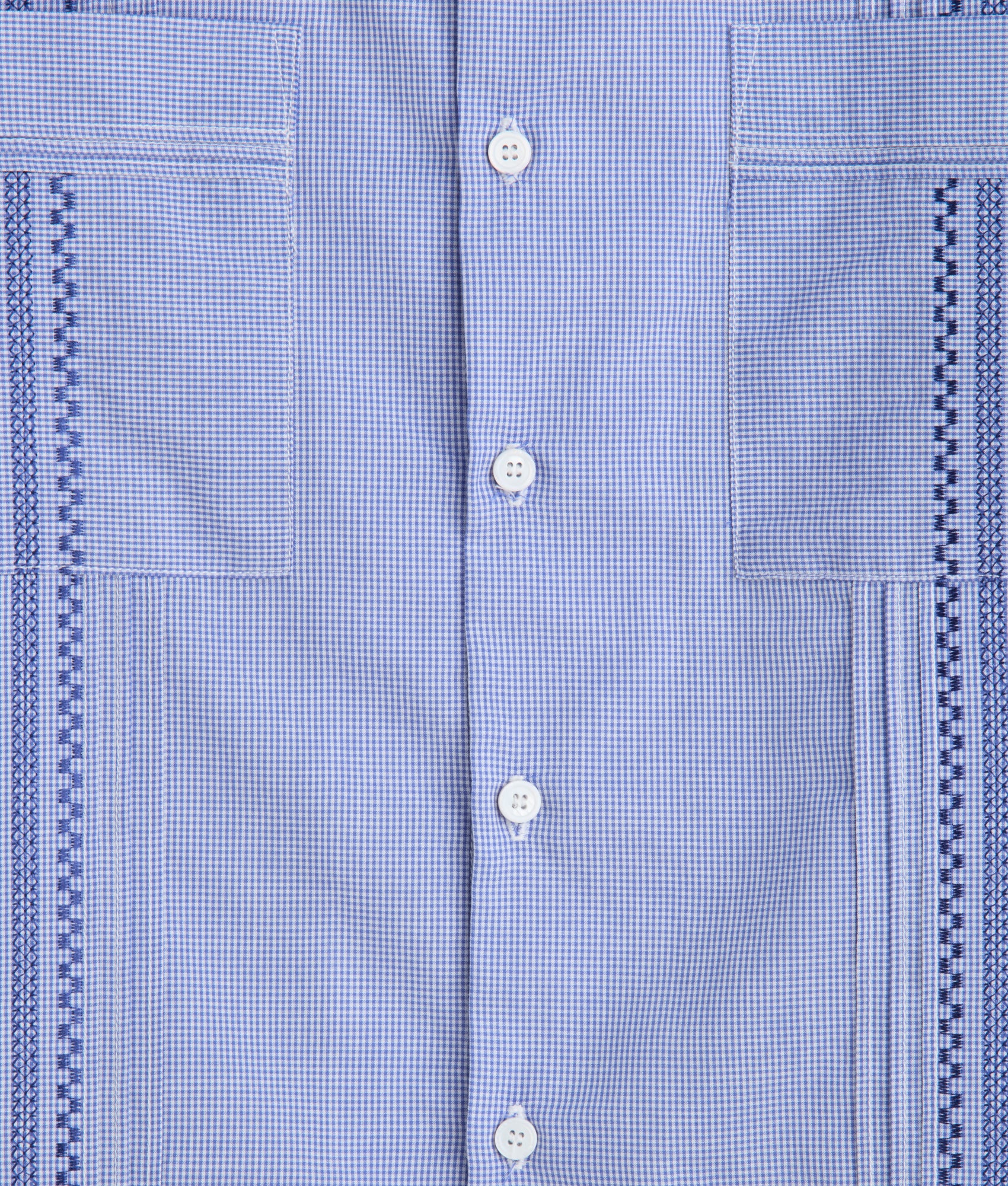 Guayabera Shirt :: Light Blue And White Gingham