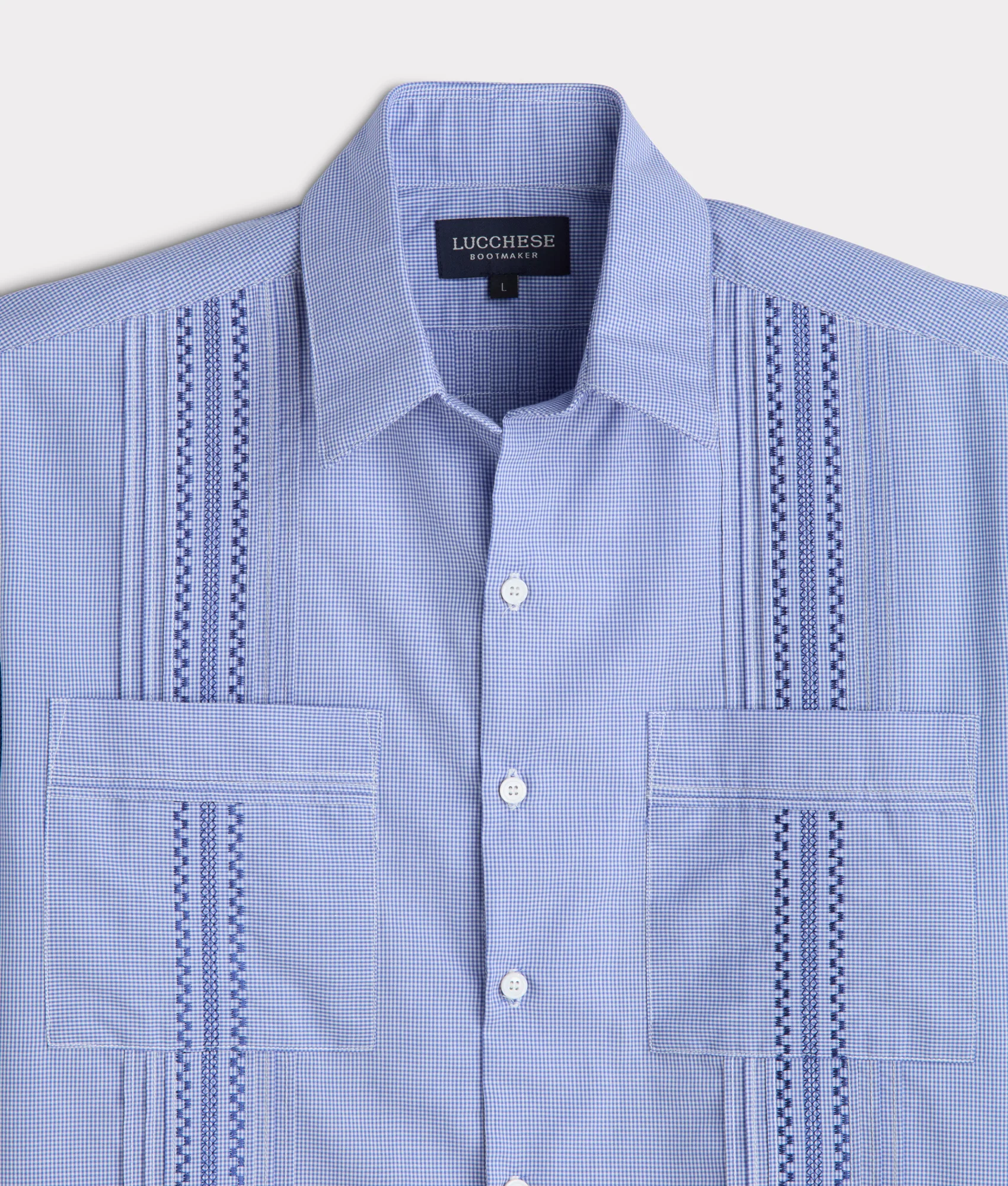 Guayabera Shirt :: Light Blue And White Gingham