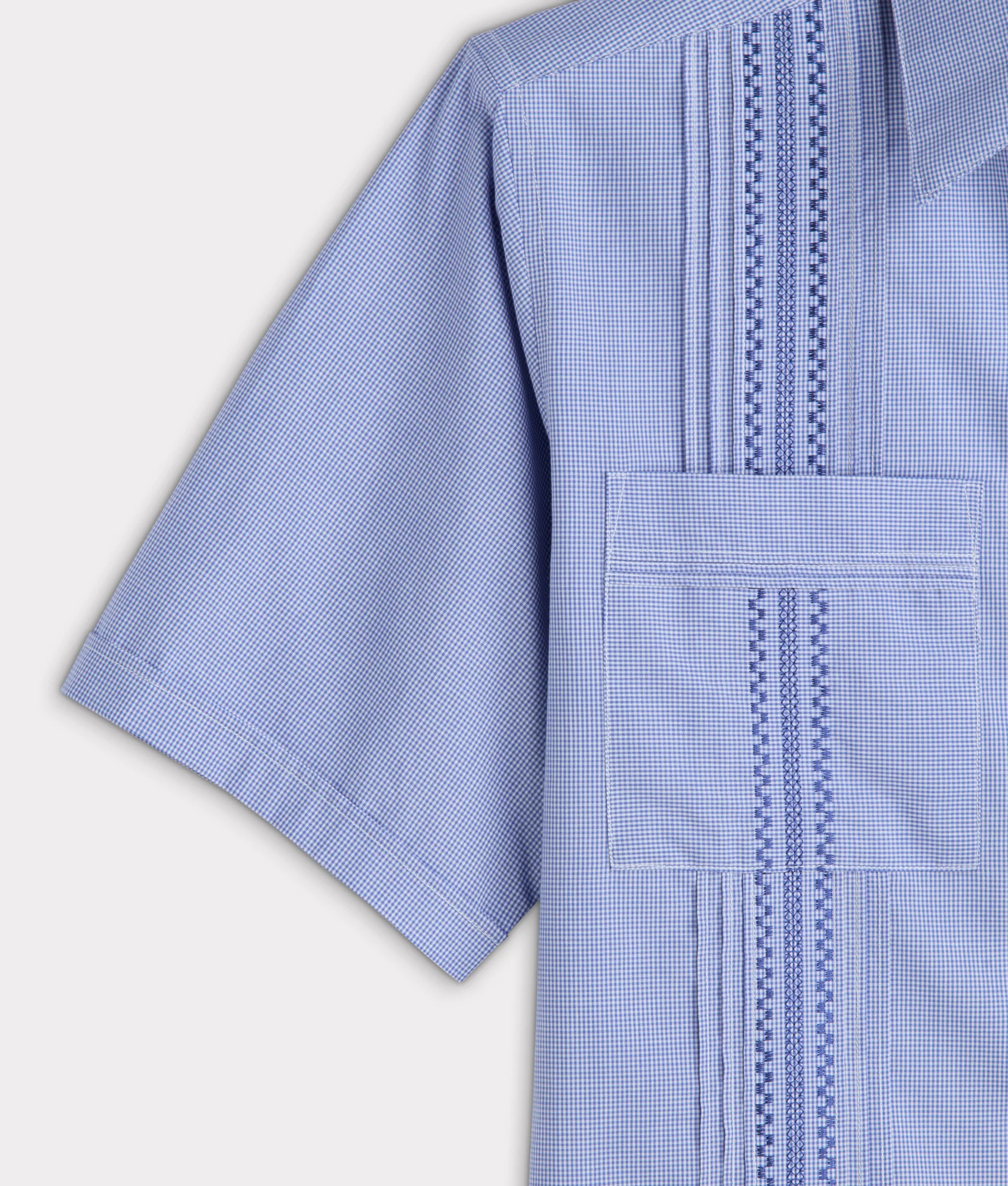Guayabera Shirt :: Light Blue And White Gingham