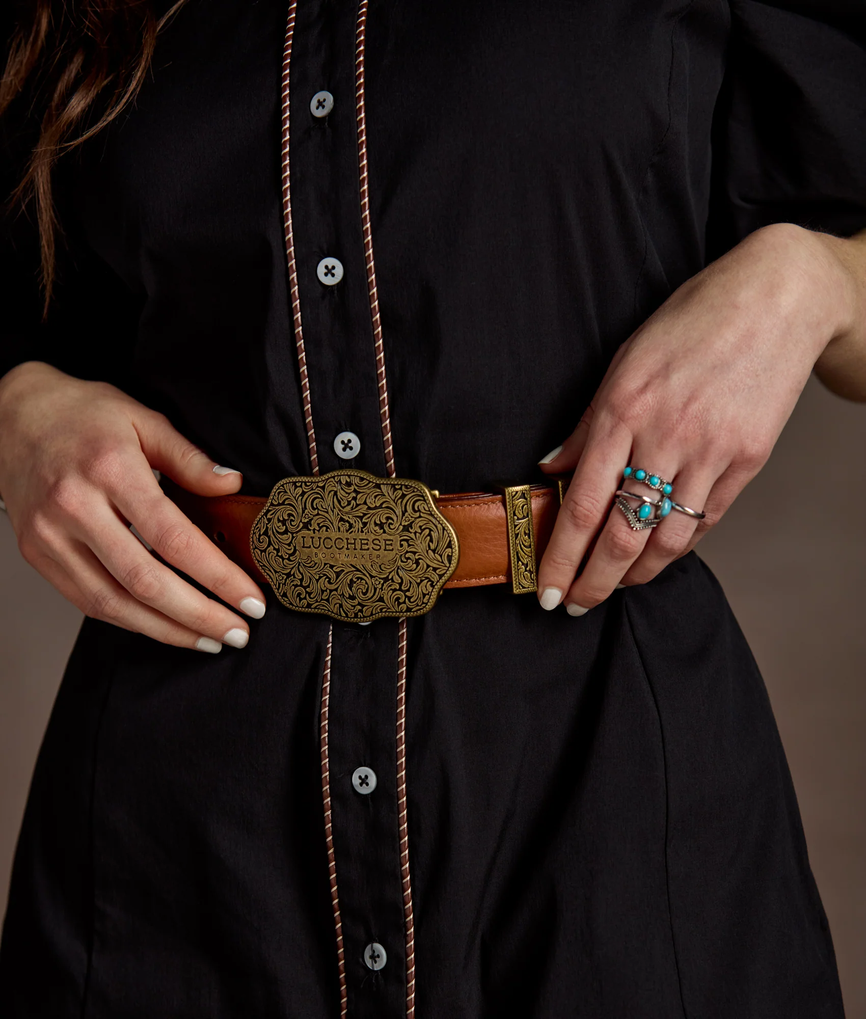 Filigree Trophy Buckle Belt :: Whiskey
