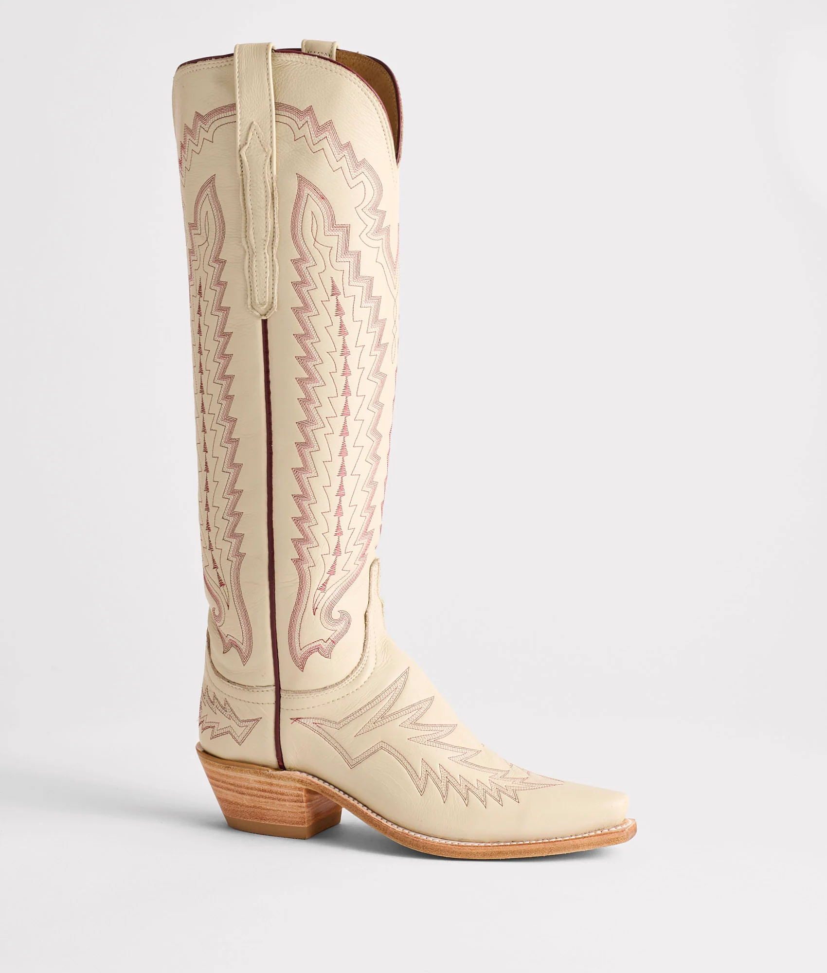 Priscilla :: Glitz Cream W/ Maroon Stitching