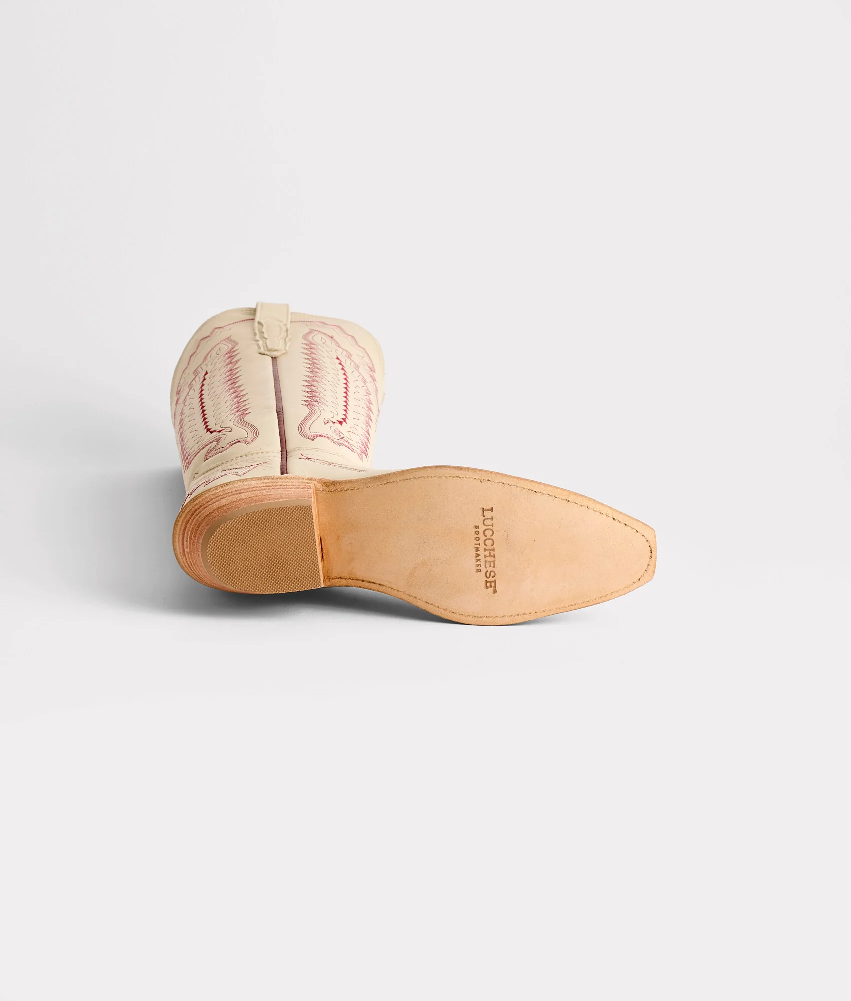 Priscilla :: Glitz Cream W/ Maroon Stitching