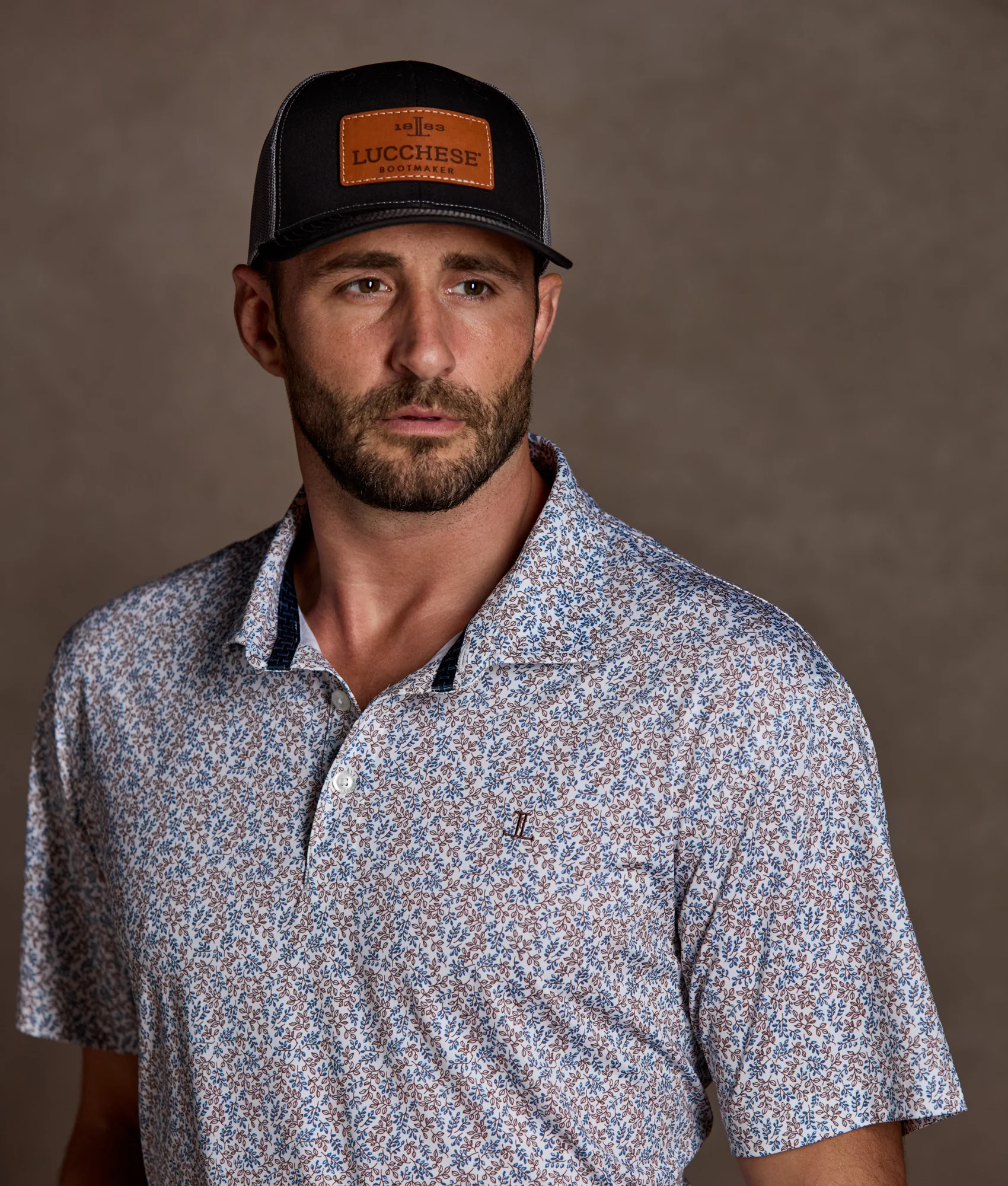 Lucchese Golf Polo :: Brown And Blue Floral