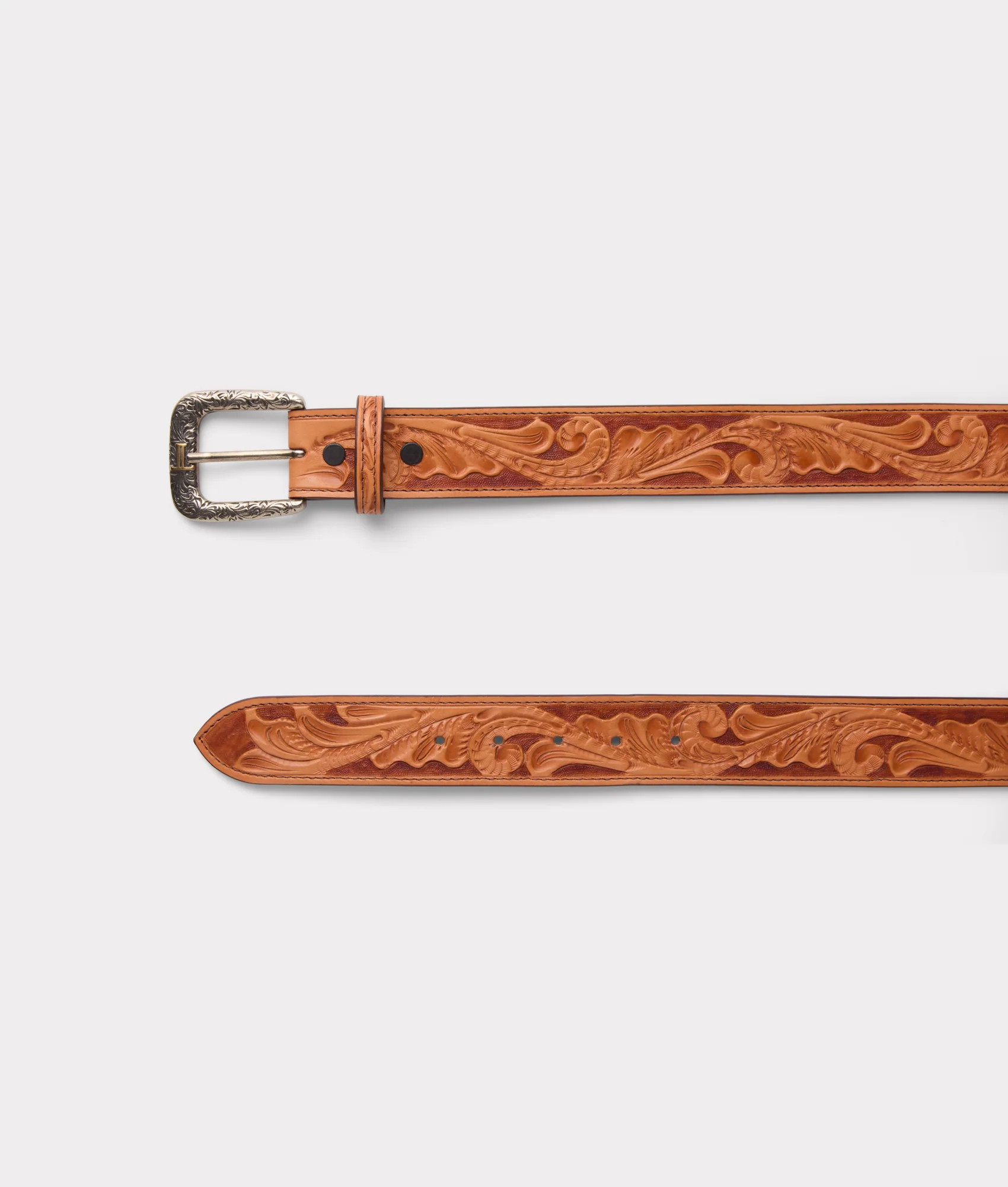 Men's Tooled Belt :: Cognac