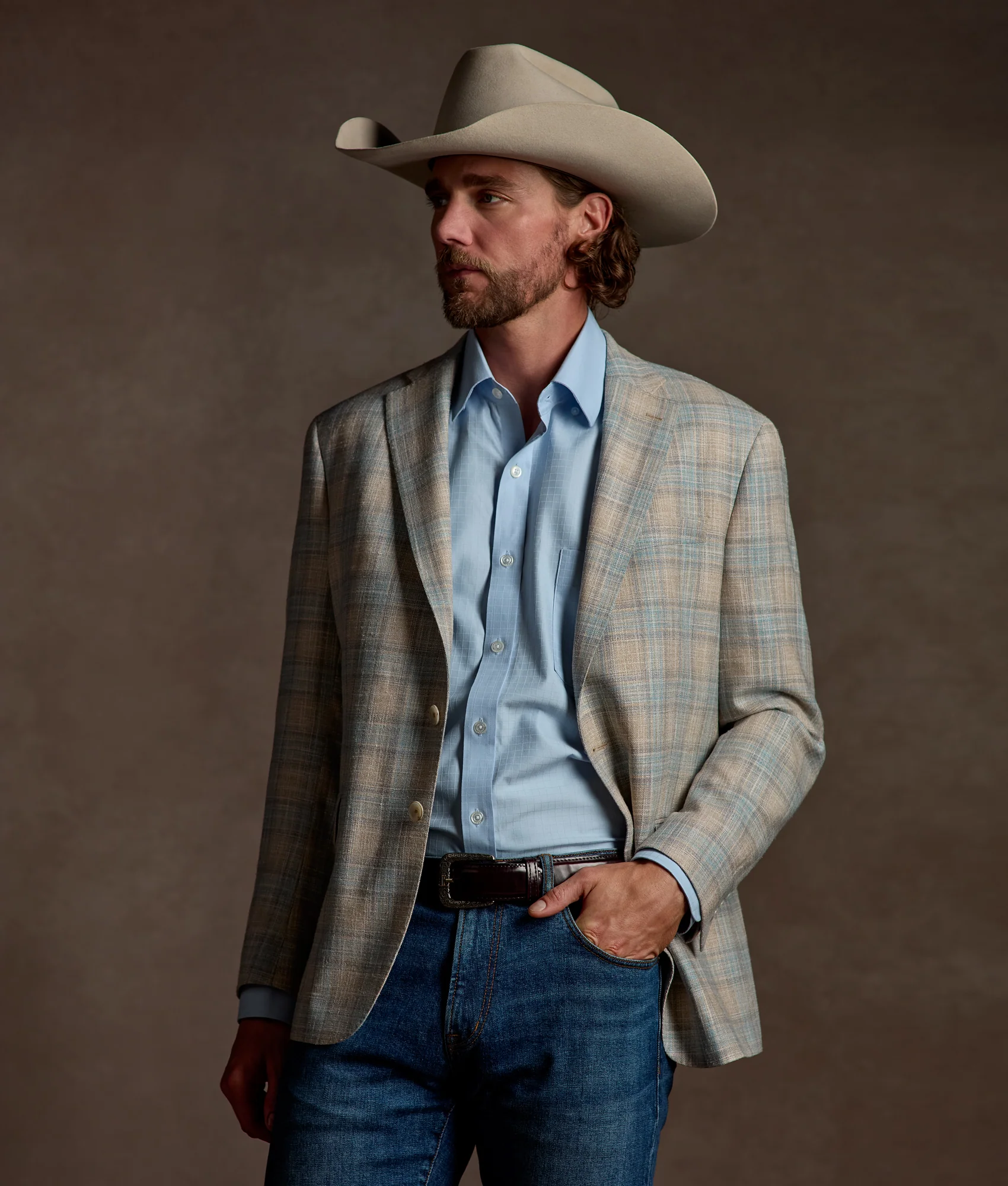 Lucchese Sport Coat :: Blue And Tan Plaid